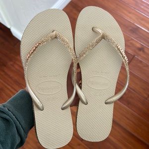 New Gold Glitter Havaianas Flip Flops